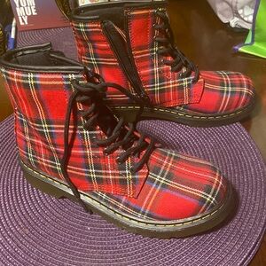New without box. Red tartan plaid Dr. Martens.